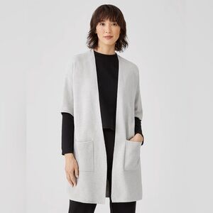 Eileen Fisher Light Gray Open-Front Pocket Cardigan